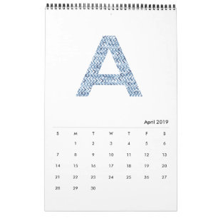Indigo Watercolor Pattern Minimalist 2019 Calendar