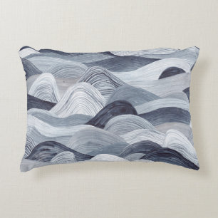 Indigo Watercolor Wave Seamless Accent Pillow