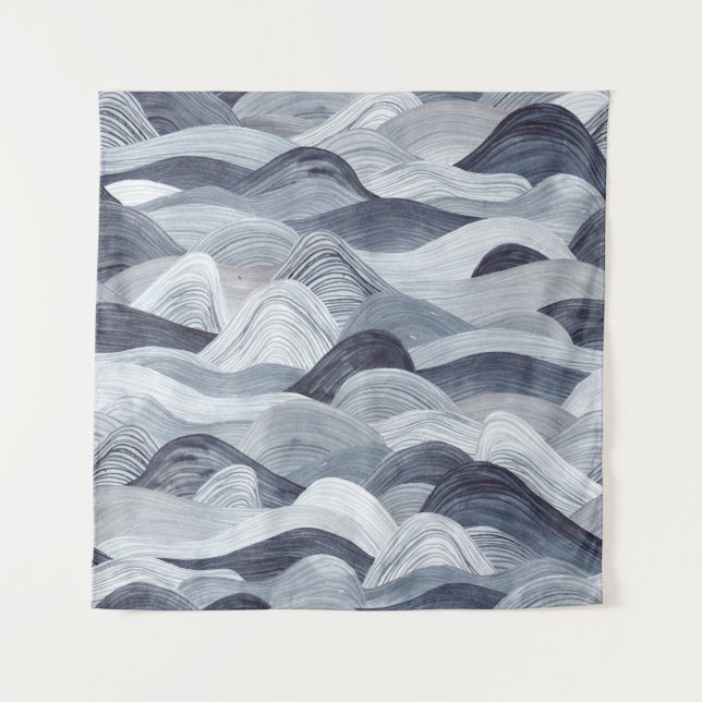 Indigo Watercolor Wave Seamless Tapestry (Front)