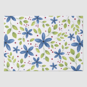 Indigo Waterolor Floral Bouquet Pattern Tissue Paper