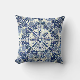Indigo & White Symmetrical Design Throw Pillow