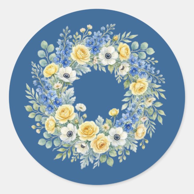 Indigo & Yellow Bloom Floral Sticker (Front)