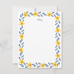 Indigo Yellow Watercolor Floral Frame Card