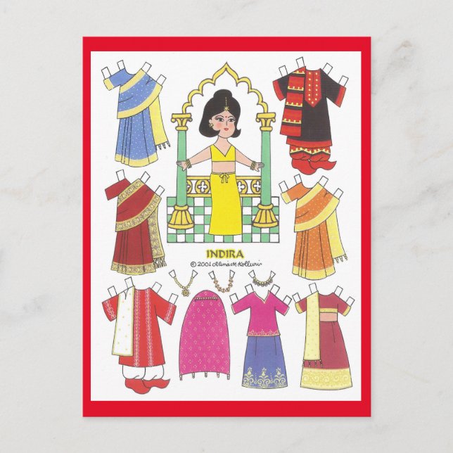 Indira, Sari Girl India Paper Doll Carte postale (Devant)