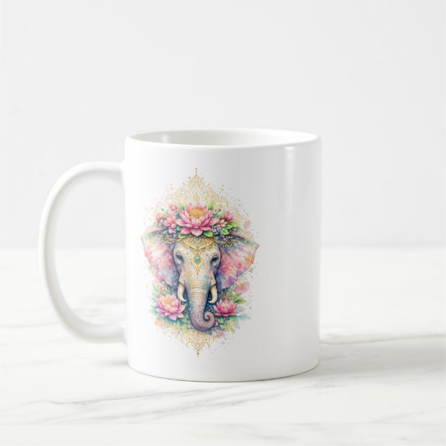 Indischer Frühling - Elefant mit Blumen Coffee Mug (Left)