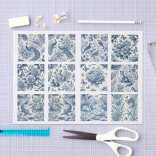 Individual Blue Chinoiserie Inspired Decoupage Tissue Paper