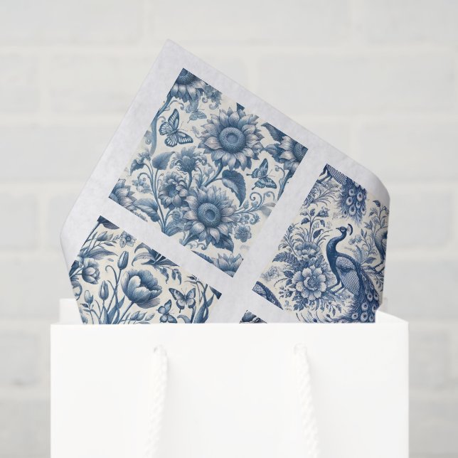 Individual Blue Chinoiserie Inspired Decoupage Tissue Paper (Gift Bag)