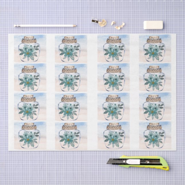 Individual Coastal Florals in a Jar Decoupage  Tissue Paper (Craft)