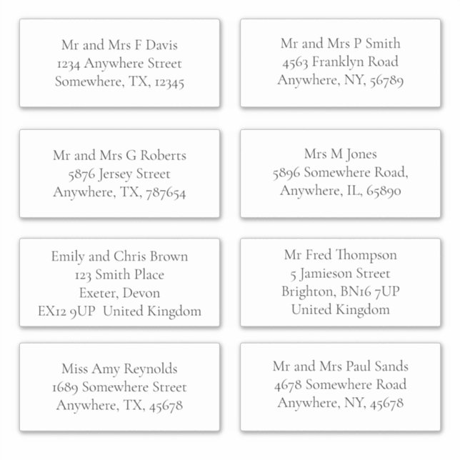 Individual Guest Names and Address Shipping Serif (Front)