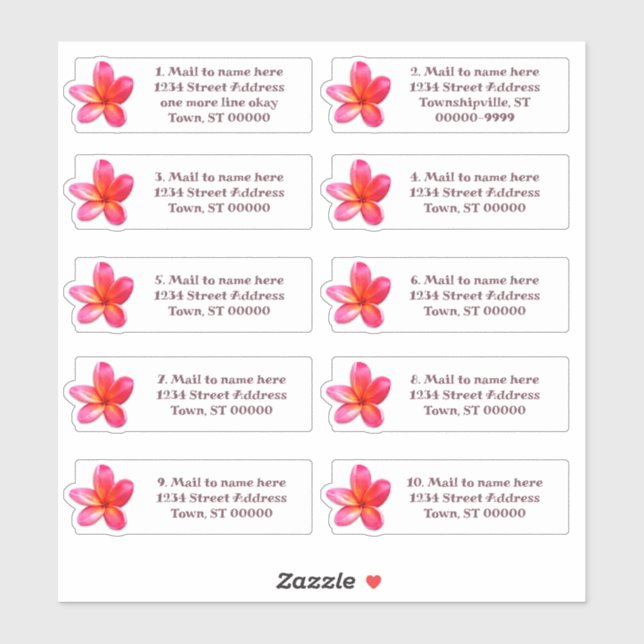 Individual Mailing Addresses Plumeria Flower (Sheet)