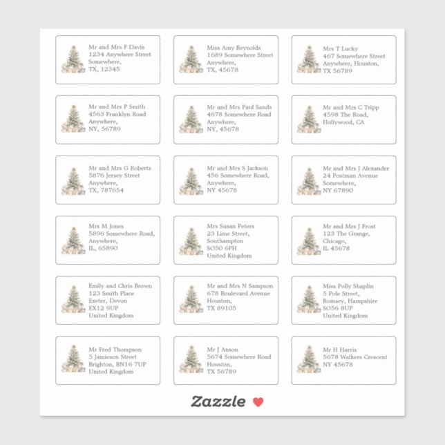 Individual Recipient Name Address Christmas Tree (Sheet)