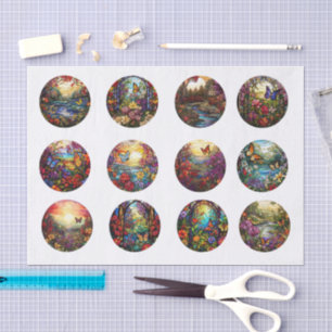 Individual Stained Glass Garden Scenes Decoupage Tissue Paper