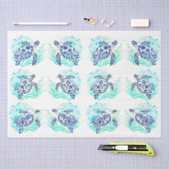 Individual Vintage Inspired Blue & White Decoupage Tissue Paper (Craft)