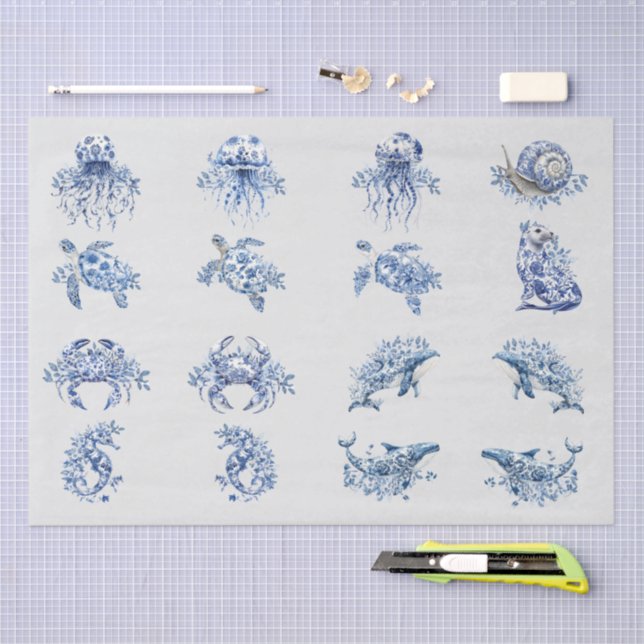 Individual Vintage Inspired Blue White Delft Tissue Paper (Craft)