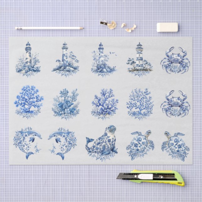 Individual Vintage Inspired Blue White Delft Tissue Paper (Craft)