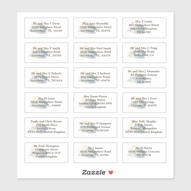 Individual Wedding Guest Name Address Blue Ombre (Sheet)