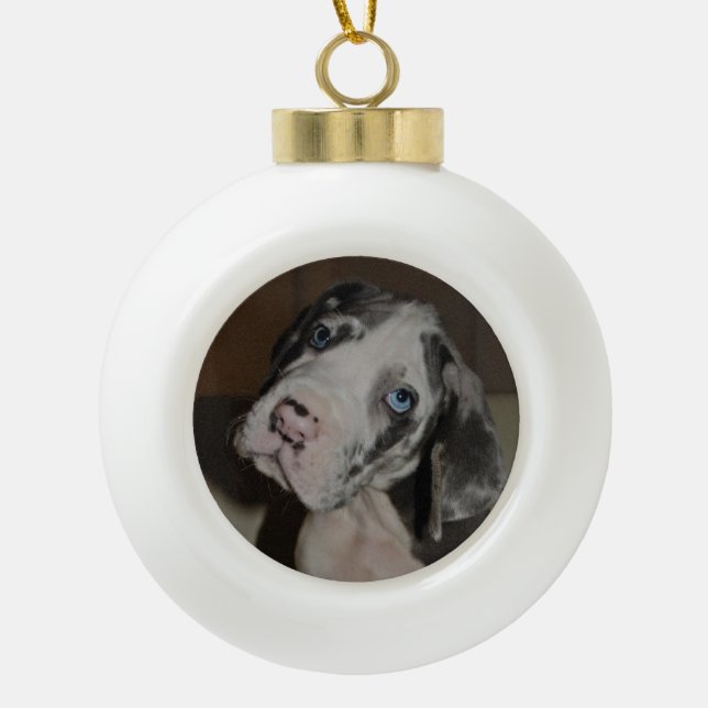 individuell oder mit Dogge Ceramic Ball Christmas Ornament (Front)