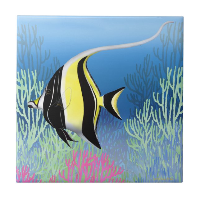 Indo Pacific Reef Moorish Idol Fish Tile (Front)
