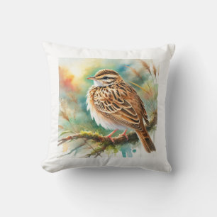 Indochinese Lark 241024AREF124 - Watercolor Throw Pillow