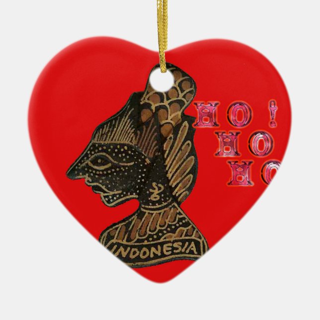 Indonesi Shadow Puppet Hohoho Design on Red canvas Ceramic Ornament (Front)