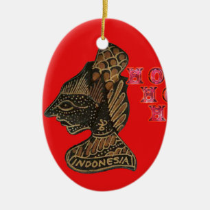 Indonesi Shadow Puppet Hohoho Design on Red canvas Ceramic Ornament