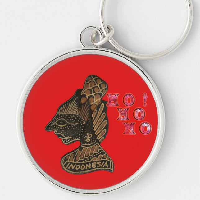 Indonesi Shadow Puppet Hohoho Design on Red canvas Keychain (Front)