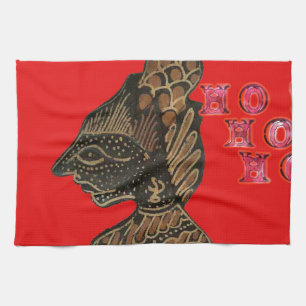 Indonesi Shadow Puppet Hohoho Design on Red canvas Kitchen Towel