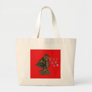 Indonesi Shadow Puppet Hohoho Design on Red canvas Large Tote Bag