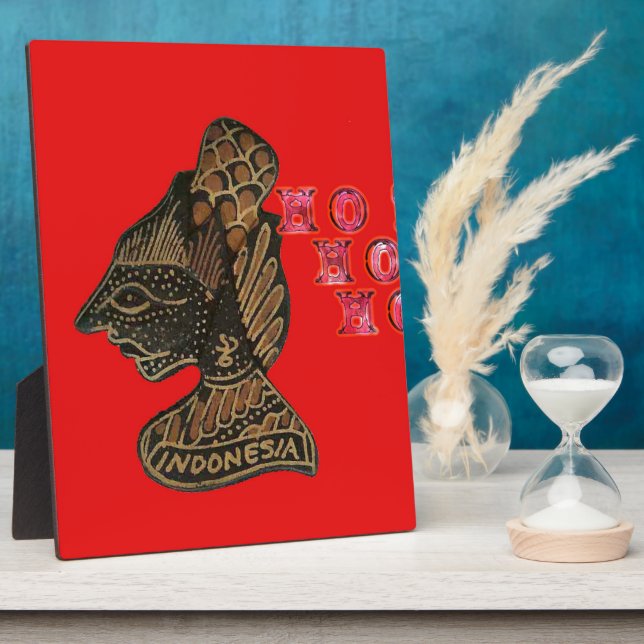 Indonesi Shadow Puppet Hohoho Design on Red canvas Plaque (Side)