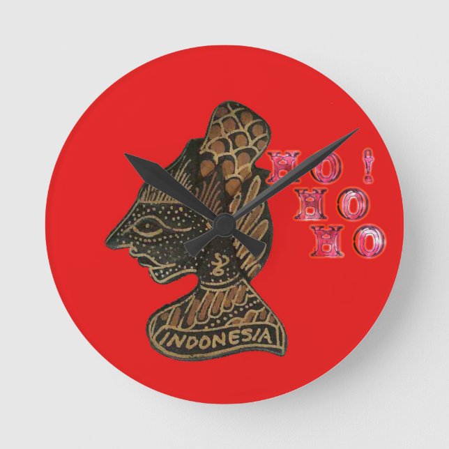 Indonesi Shadow Puppet Hohoho Design on Red canvas Round Clock (Front)