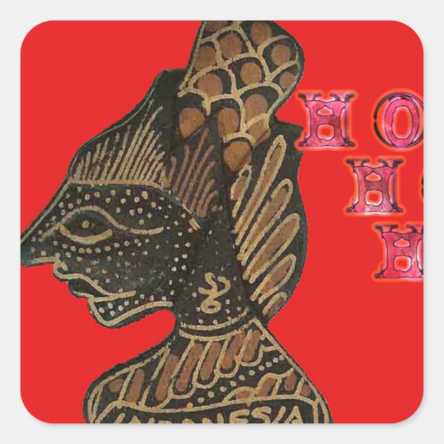 Indonesi Shadow Puppet Hohoho Design on Red canvas Square Sticker (Front)