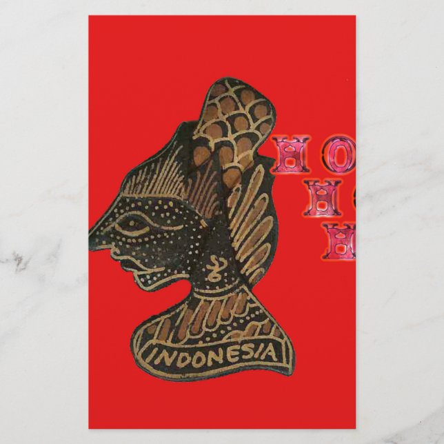 Indonesi Shadow Puppet Hohoho Design on Red canvas Stationery (Front)