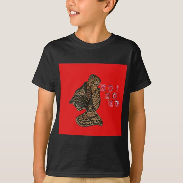 Indonesi Shadow Puppet Hohoho Design on Red canvas T-Shirt (Front)
