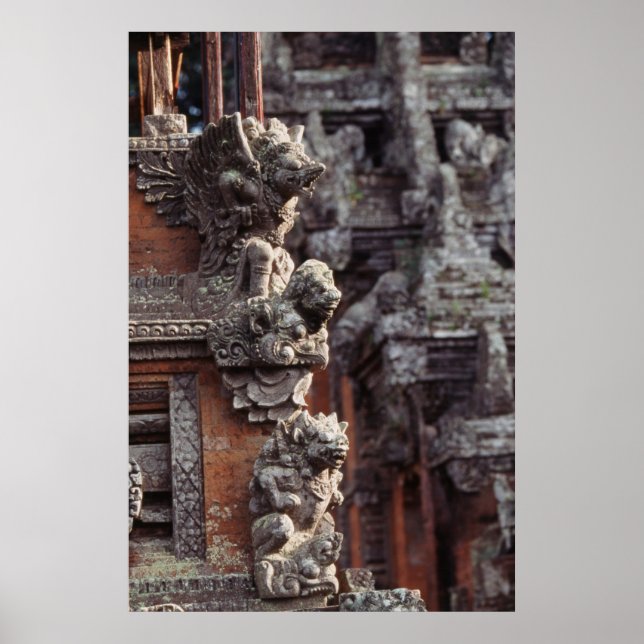 Indonesia, Bali, Ubud, Stone carvings of Hindu Poster (Front)