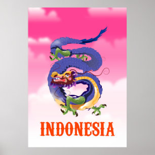 Indonesia Dragon retro travel poster
