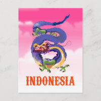 Indonesia Dragon retro travel poster
