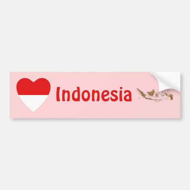 Indonesia Flag Heart + Map Bumper Sticker (Front)