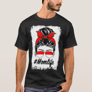 Indonesia Flag Indonesian Mom Messy Bun Mom Life T-Shirt