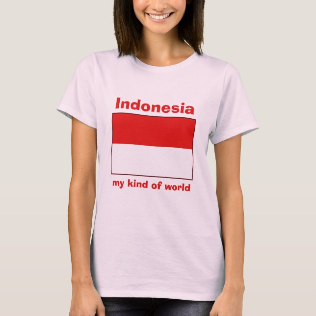 Indonesia Flag + Map + Text T-Shirt (Front)