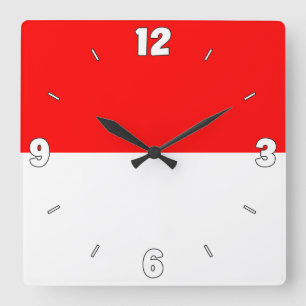 Indonesia Flag Numbers Red White Patriotic Square Wall Clock