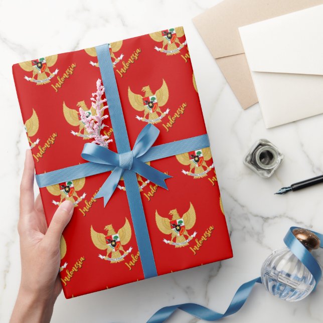 Indonesia Gifts wrapping, Indonesian Flag, Emblem Wrapping Paper (Gifting)