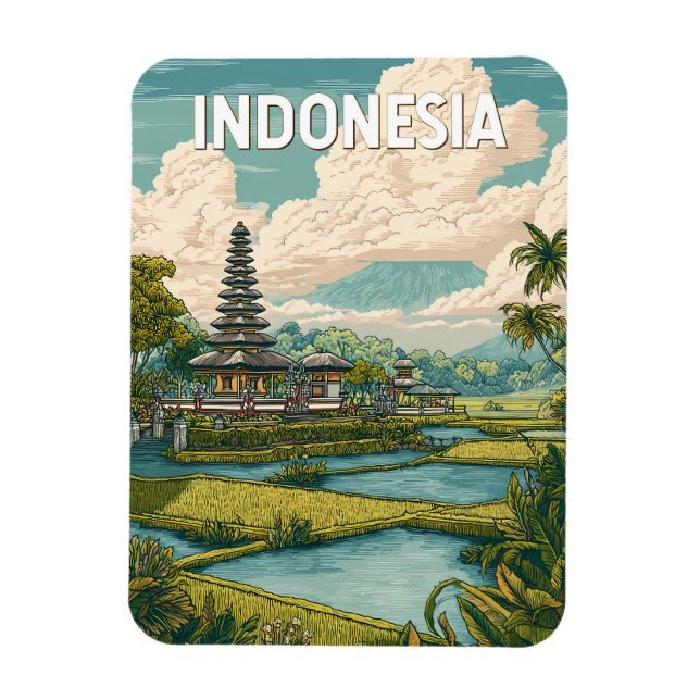 Indonesia Illustration Travel Art Vintage Magnet (Vertical)