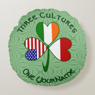 Indonesia Ireland USA Shamrock Flag Personalized  Round Pillow