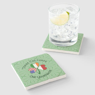 Indonesia Ireland USA Shamrock Flag Personalized Stone Coaster