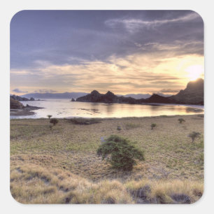 Indonesia, Komodo National Park. Sunset on one Square Sticker