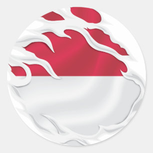 Indonesia Ripped Flag Classic Round Sticker