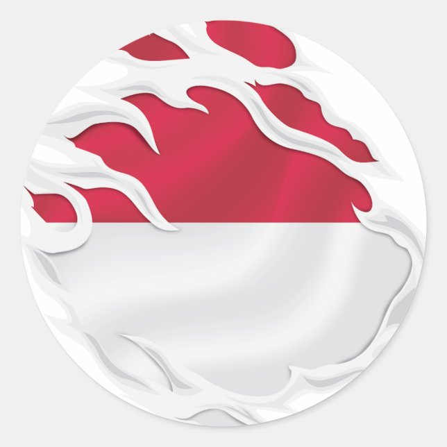 Indonesia Ripped Flag Classic Round Sticker (Front)