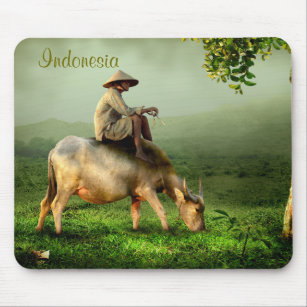 Indonesia Scenic landscape with Buffalo and Farmer Mouse Pad