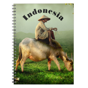 Indonesia Scenic landscape with Buffalo and Farmer Notebook