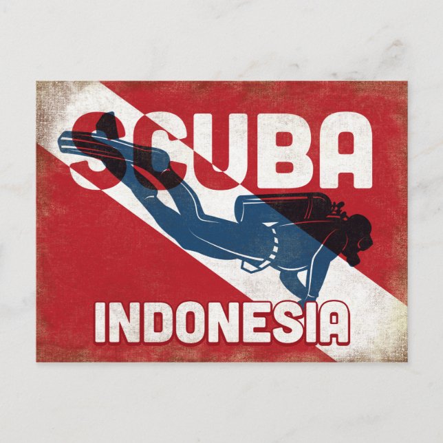 Indonesia Scuba Diver - Blue Retro Postcard (Front)